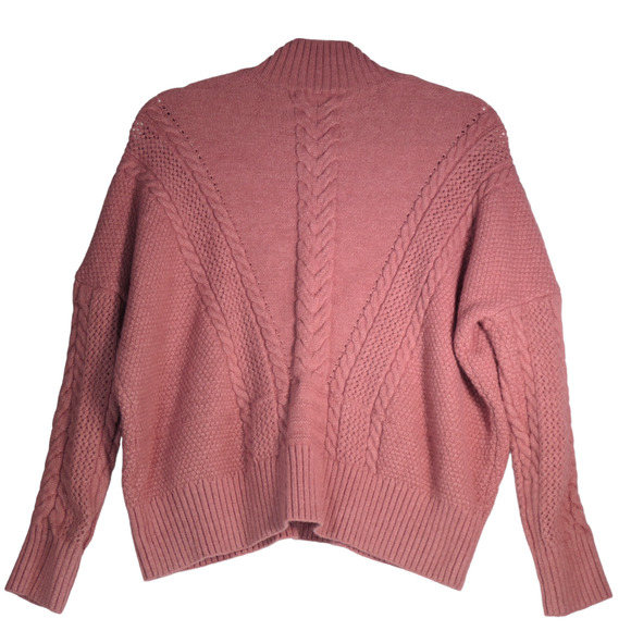 Belle Belldini Knit Sweater Womens Medium Pink Mock Neck Oversized Cable Knit - Picture 6 of 7